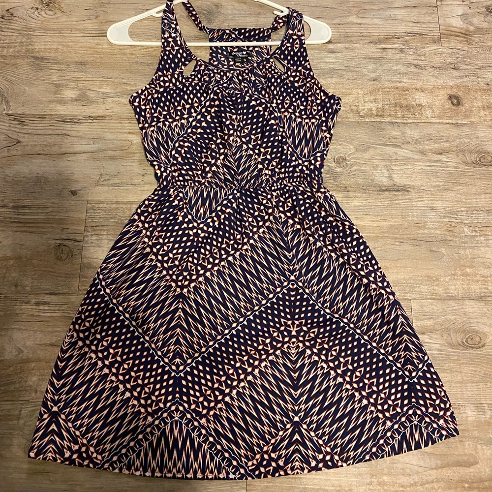 Orange and blue t back dress